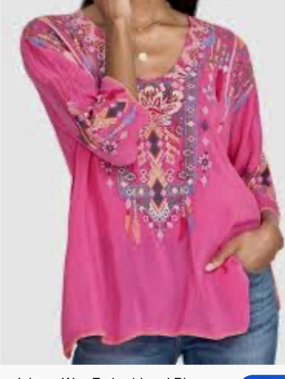 Johnny Was Paradise Pink Embroidered Boho Rangoon Blouse, NWT, L - Picture 3 of 16